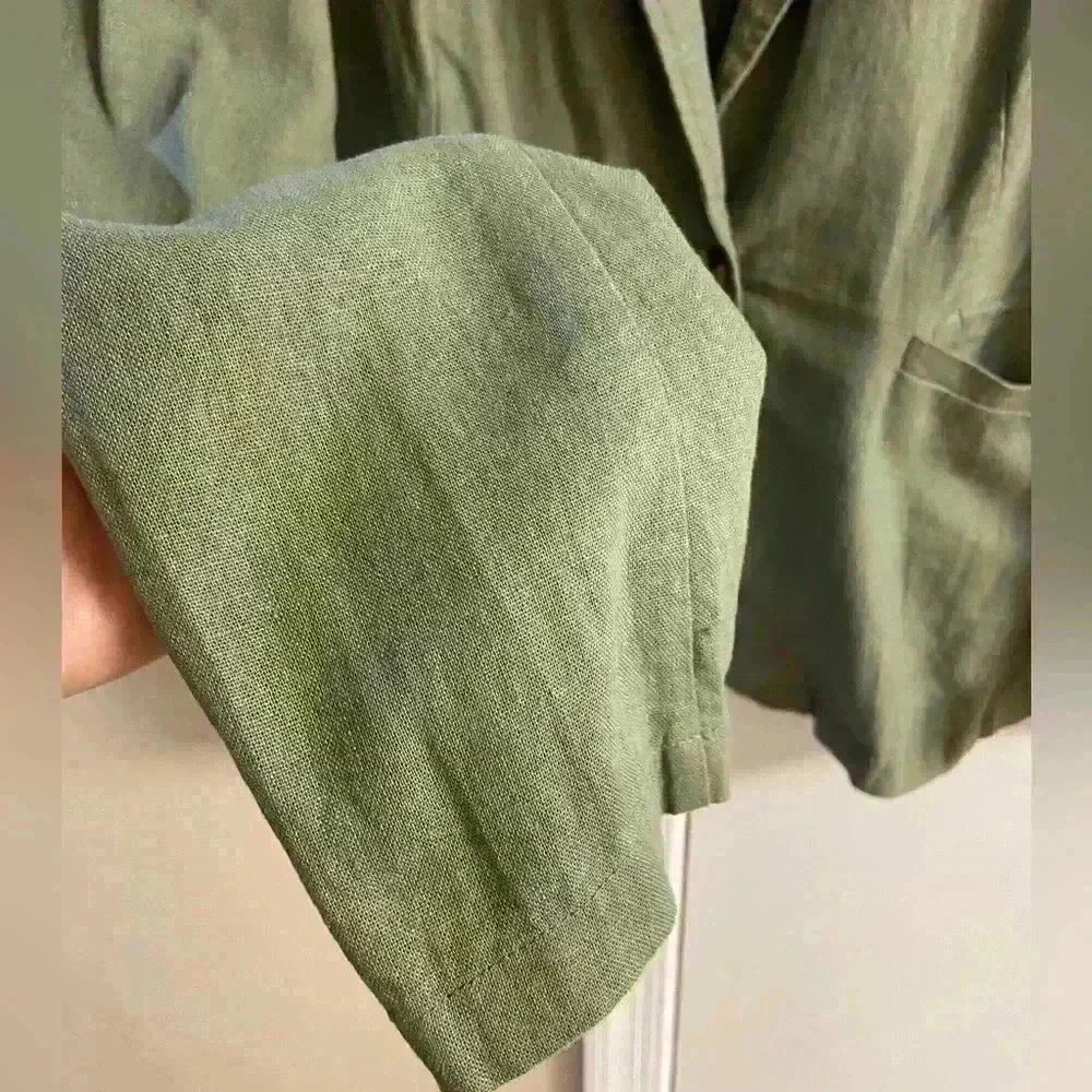 ModCloth‎ Anthropologie blazer olive green linen blend button front Large - Picture 4 of 7